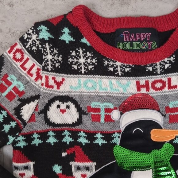 Urban Heritage Ugly Christmas Sweater Sequin Penguin Fair Isle Festive Holiday - Picture 3 of 10